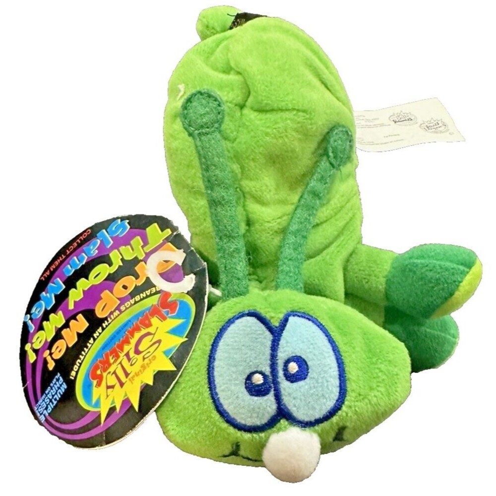 90's Silly Slammers Talking Beanbag Lights Up Plush Green Bug Stretch WORKS!